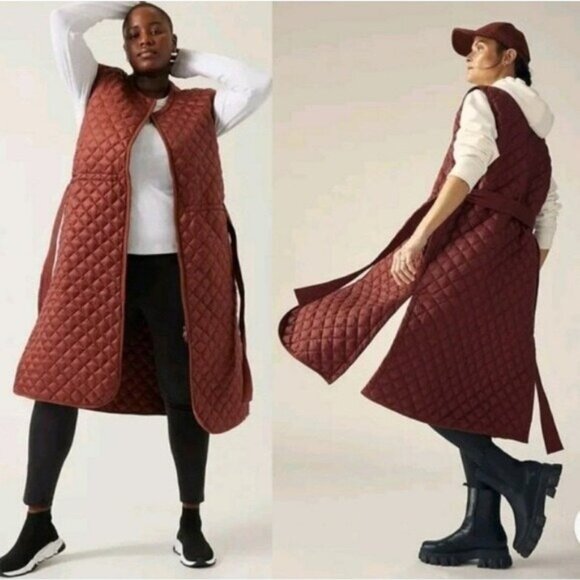 New Athleta Athleisure Quilted Jacket Warm Neutral Featherless Preppy Fall - Picture 1 of 11